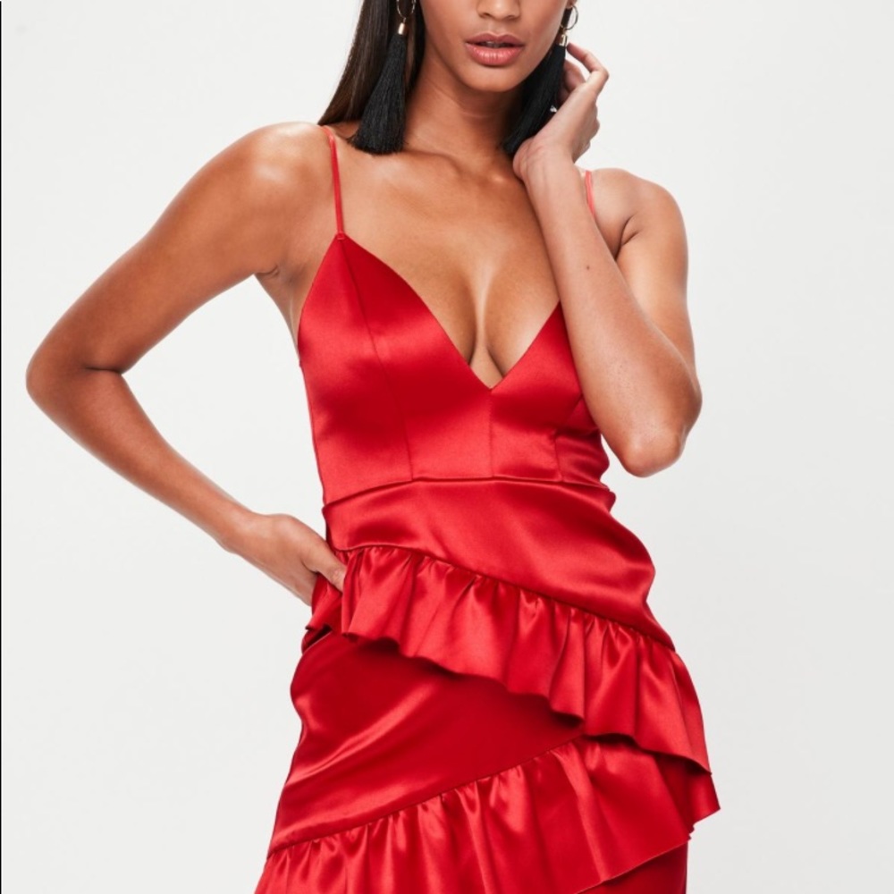 Satin Red Ruffle Dress - Picture 4 of 4
